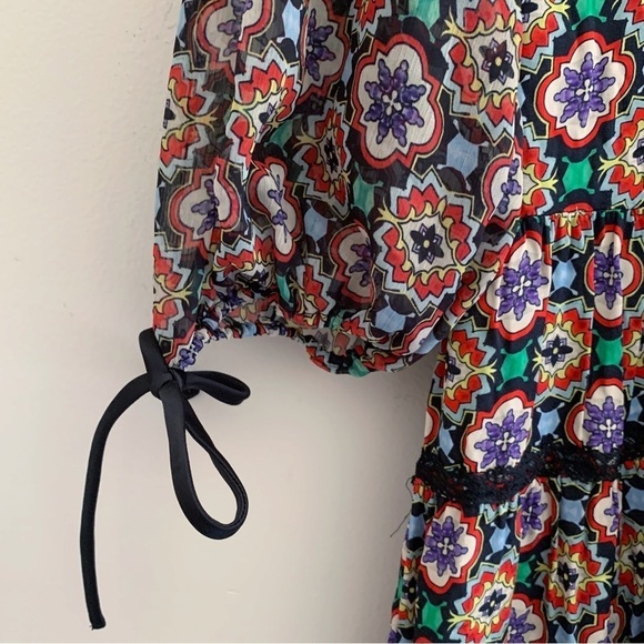 Alice + Olivia Arnette Mini Dress Small Tie Sleeves Multicolor - Picture 4 of 11